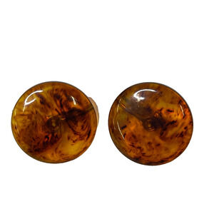 Vintage Amber Color Round Clip On Earrings Silver Tone Retro Womens Jewelry